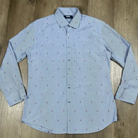 Vilebrequin Dress Shirt Mens Size Large Blue Check SAILBOAT ALL OVER PRINT EUC - Picture 2 of 9